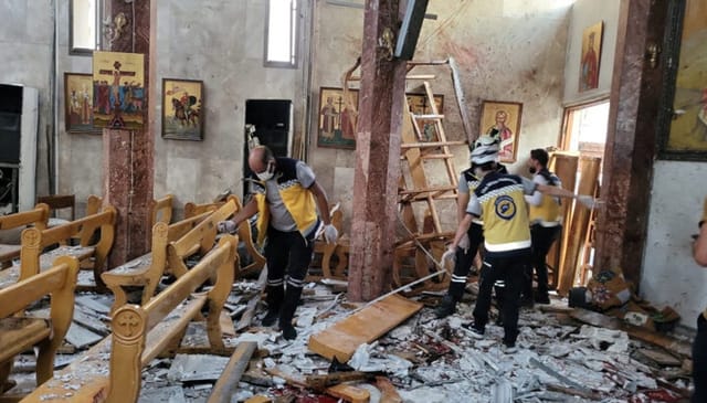 Twenty-two faithful killed in suicide bombing in Orthodox church in Syria, June 2025. Photo: pbs.org
