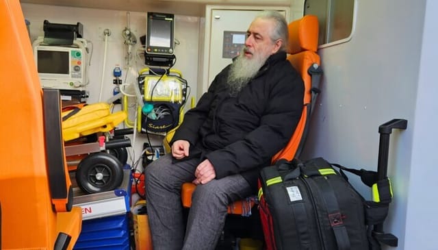 Met. Arseny being transported in an ambulance. Photo: Sviatohirsk Lavra Press Service