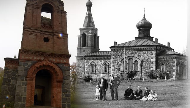 St. Nicholas Church in Estonia, with its current condition next to its historical appearance. Photo: ERR