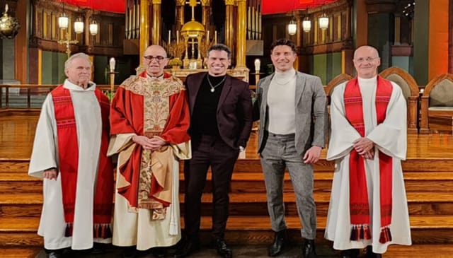 Gio Benitez was confirmed in the Catholic church with his husband as his sponsor this past weekend. Photo: James Martin/Instagram