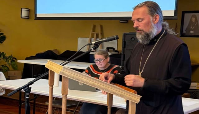 Fr. Andreas Blom, rector at Holy Theophany, presents the parish's strategic plan. Photo: theophany.org