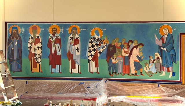 The fresco while still in progress. Photo: Serbian Orthodox Church Diocese of Eastern America