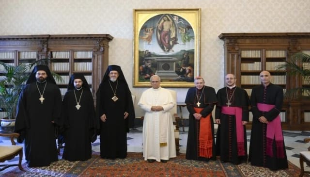 Pope Leo XIV meets with the delegation of the Patriarchate of Constantinople on June 28, 2025, at the Vatican. Credit: Vatican News