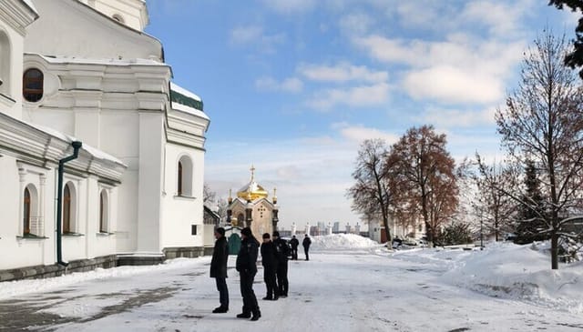 Reserve staff outside the Exaltation of the Cross Church. Photo: Fr Nykyta Chekman/Telegram