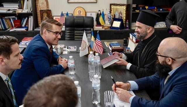 U.S. Assistant Sec. of State for Democracy, Human Rights and Labor Riley Barnes and Exarch of the Ecumenical Patriarchate in Ukraine, Bishop Michael of Koman. Photo: Mission of the