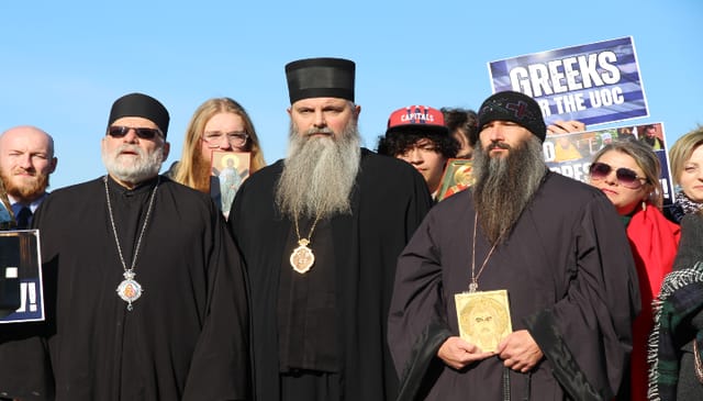Bp. John of Worcester, Bp. Seraphim of Kostajnica, and Fr. Steven Mitchell were "visibly Orthodox" on Capitol Hill last week. Photo: Aaron Hickman/UOJ-USA