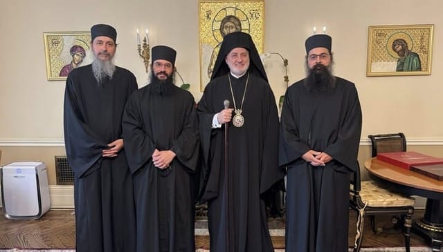 Hieromonk Stephanos is standing to Abp. Elpidophoros' right. Photo: orthodoxobserver.org