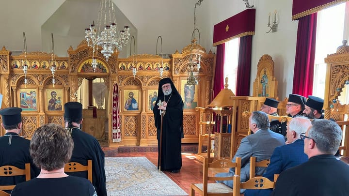 Metropolitan Saba addressing the Antiochian Archdiocese board at its spring 2025 meeting