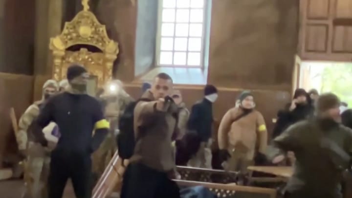 Davyd Pshenychny firing at the cathedral's cashier. Photo: Press Service of the Cherkasy Eparchy