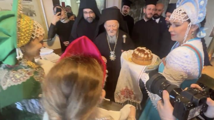 Russian women in Istanbul greet Patriarch Bartholomew at the Church of St. Andrew the First-Called. Photo: Phanar's Facebook page