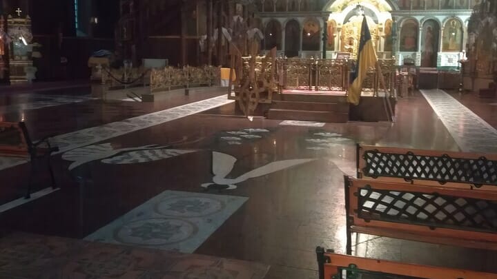 St. Michael's Cathedral in Cherkasy one year after its seizure. Source: Pershyi Kozatskyi