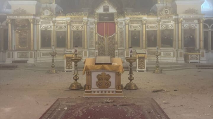 Holy Trinity Cathedral in Kherson was struck by Russian shelling on Christmas Day. Photo: UOC
