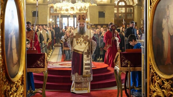 Pat. Porfirije serves in the Cathedral in Belgrade. Photo: Serbian Orthodox Church