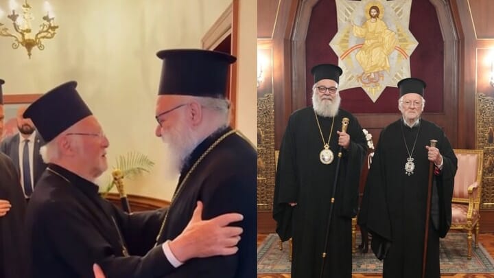 Patr. John X of Antioch and Ecumenical Patriarch Bartholomew. Photos: Nikos Papachristou/Ecumenical Patriarchate