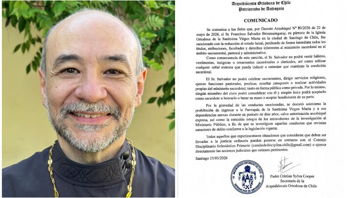 Francisco Salvador Broussaingaray, now former priest of the Antiochian Patriarchate's Archdiocese of Chile, has been laicized as of May 22, 2026. Photo: revistadiologos.uc.cl