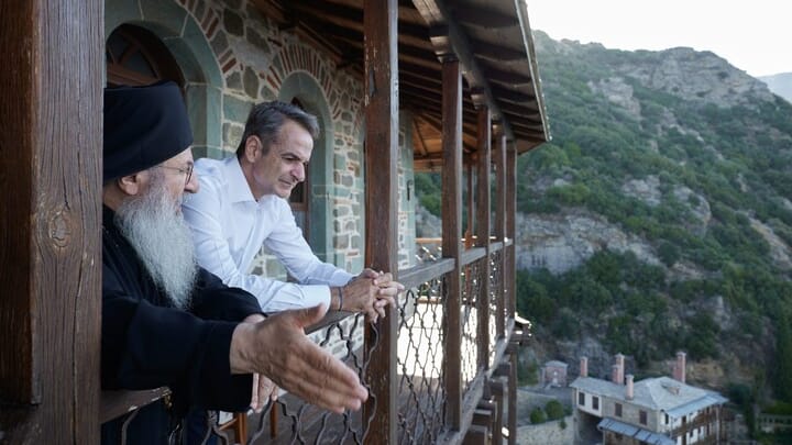 PM Mitsotakis on Athos. Source: National Herald