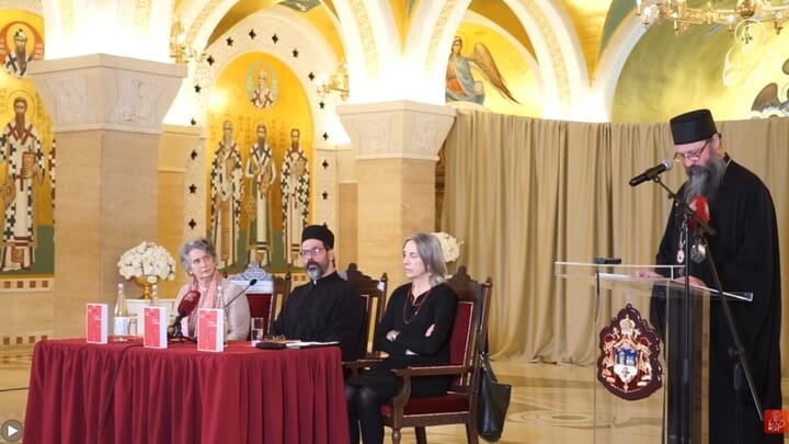 Bp. Hilarion reading the address of Patr. Porfirije of Serbia. Photo: Union of Orthodox Journalists - UOJ Serbia/YouTube screenshot