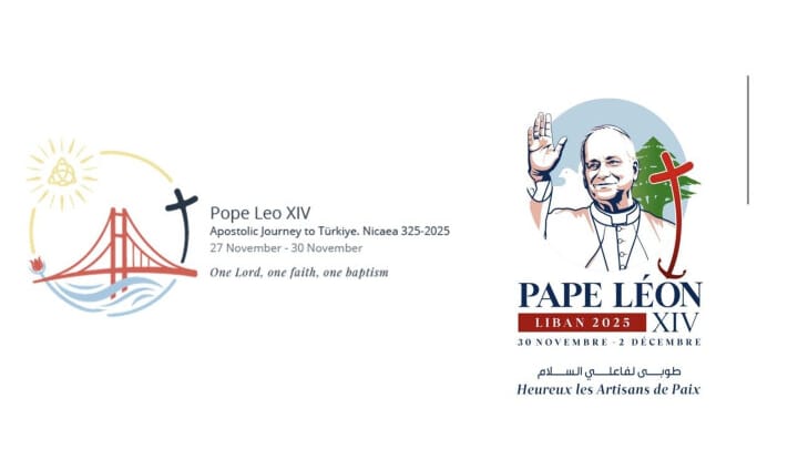 The logos of Pope Leo XIV's trips to Türkiye and Lebanon. Source: Vatican News