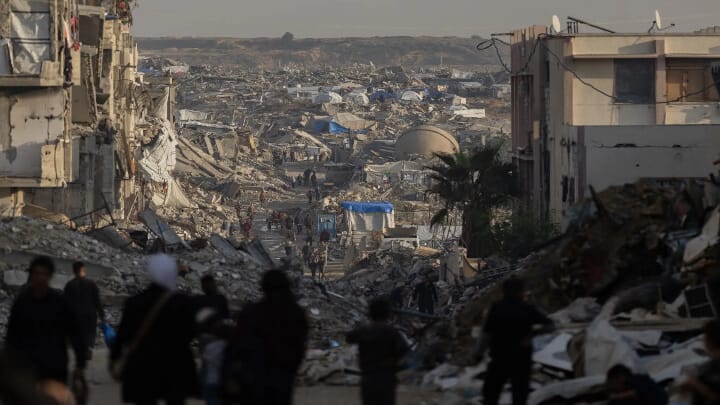 Destruction north of Gaza City this month. Photo: Saher Alghorra/The New York Times