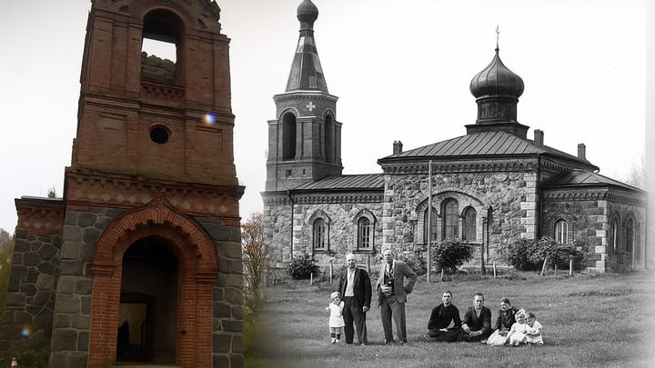 St. Nicholas Church in Estonia, with its current condition next to its historical appearance. Photo: ERR
