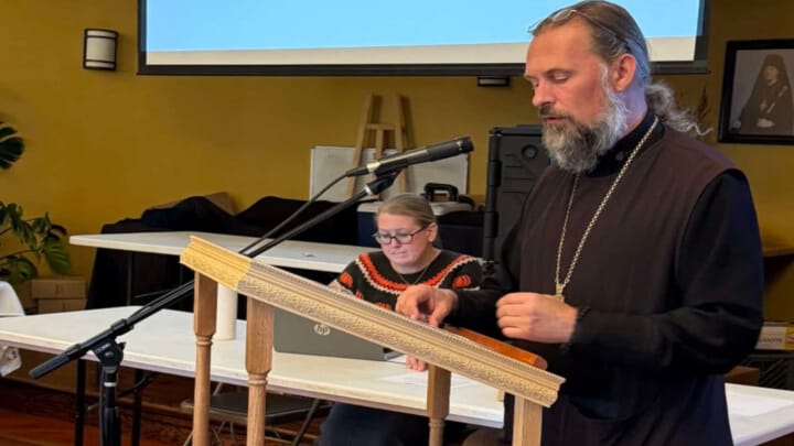 Fr. Andreas Blom, rector at Holy Theophany, presents the parish's strategic plan. Photo: theophany.org