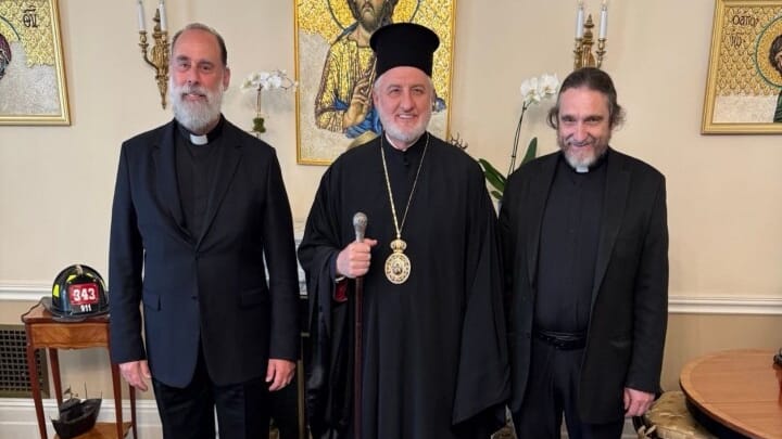His Eminence Archbishop Elpidophoros of America, His Grace Bishop Nektarios of Diokleia, National Chancellor, and the newly appointed Director of the Department of Greek Education, the