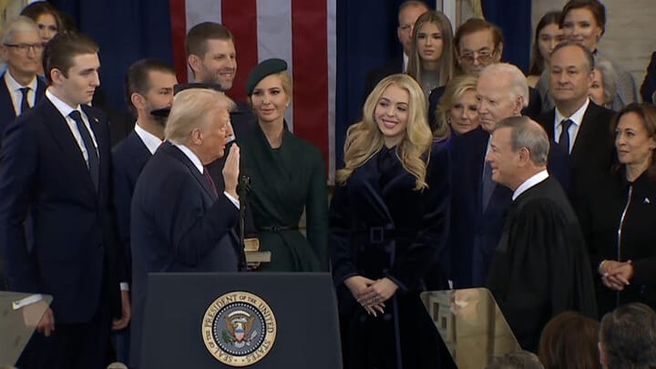 Donald Trump during the oath of office. Photo: screenshot from Donald J. Trump’s YouTube channel