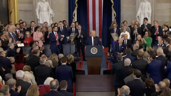 Standing ovation for Trump during his inaugural address. Photo: Euronews YouTube channel