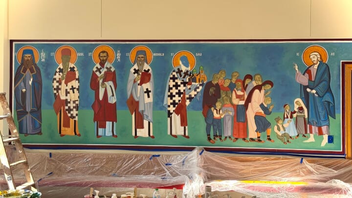 The fresco while still in progress. Photo: Serbian Orthodox Church Diocese of Eastern America