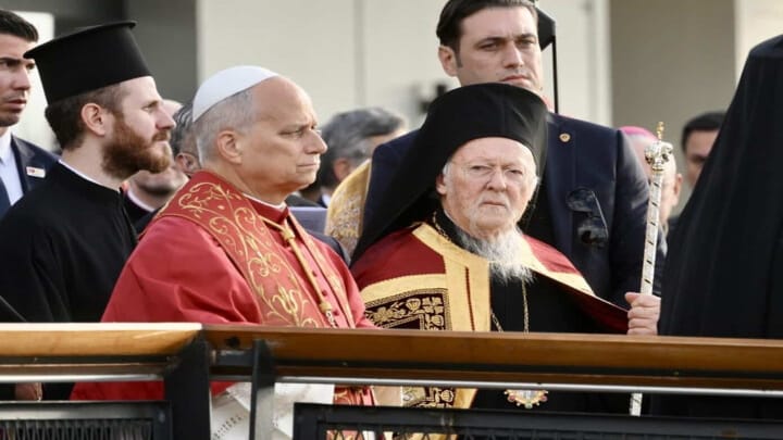 Pope Leo and Ecumenical Patriarch Bartholomew at a commemoration of the First Ecumenical Council in late 2025. Photo: EPA/ALESSANDRO DI MEO