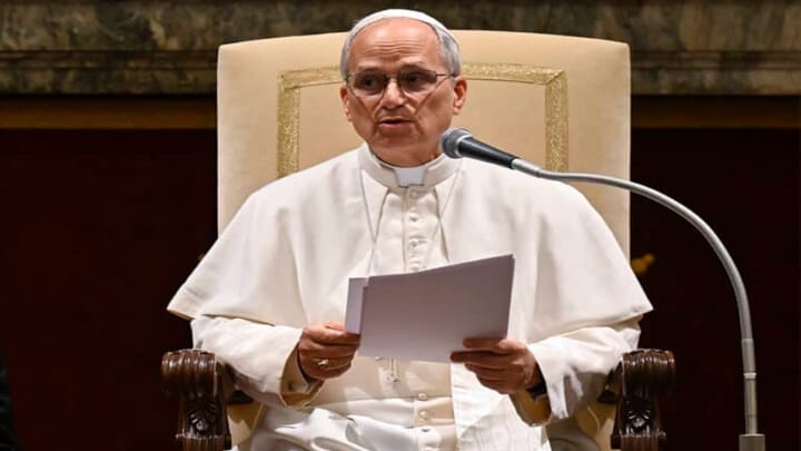 Pope Leo XIV speaks to an audience back in May. Photo: Vatican Media