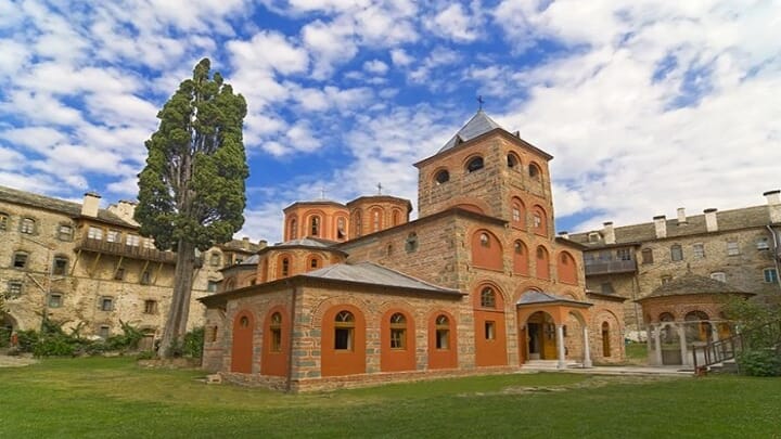 The katholikon (main church) of the Holy Monastery of Philotheou. Photo: Christian Pilgrimage Journeys
