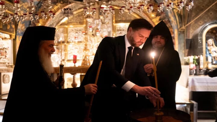 Vice President Vance visits the Church of the Holy Sepulchre in the Old City of Jerusalem Thursday. Nathan Howard/AP