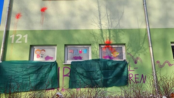 Pro-abortion vandalism covered on KALEB family center. Photo: Haertelpress