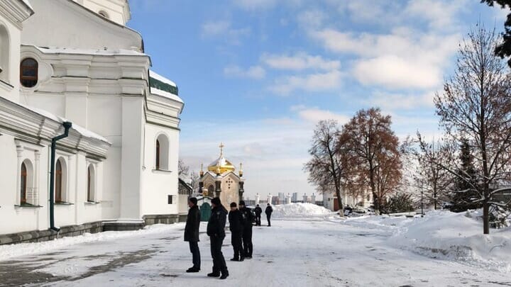 Reserve staff outside the Exaltation of the Cross Church. Photo: Fr Nykyta Chekman/Telegram