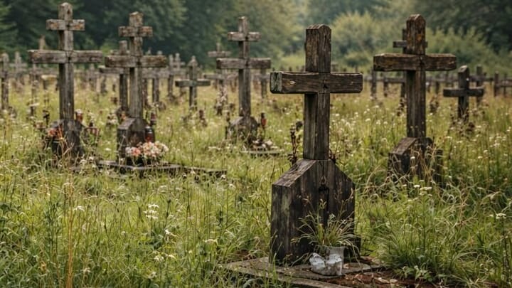 Orthodox crosses in Ljubošina cemetery before desecration. Photo: serbiantimes.info