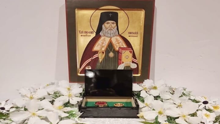 The incorruptible relics of St. Nicholas of Japan laid to rest at the monastery cathedral. Photo: orthodoxjapan.jp