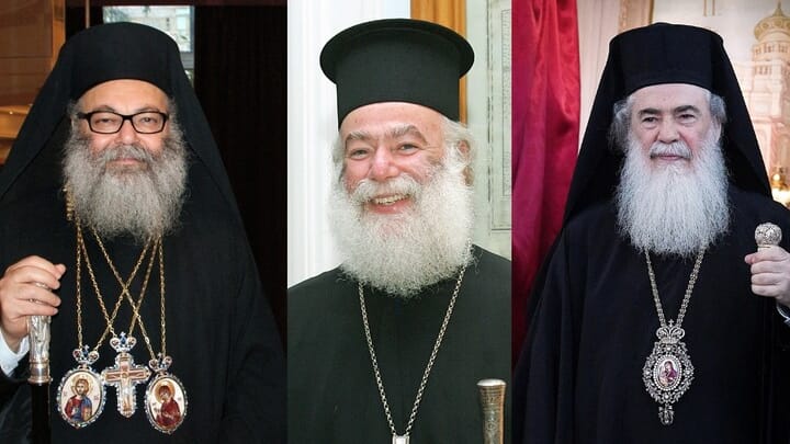 Patriarchs John X, Theodore II, and Theophilos III. Photos: Wikipedia Commons