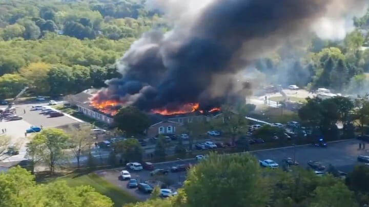 A Mormon church was set ablaze as a gunman entered and killed numerous attendees during a worship service, injuring several more. Photo: mcall.com