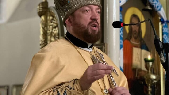 “Archimandrite” Kyprian Lozynsky of the OCU St. John Chrysostom Monastery in Lviv in the miter of St. John of Kronstadt of the Russian Orthodox Church. Photo: Facebook