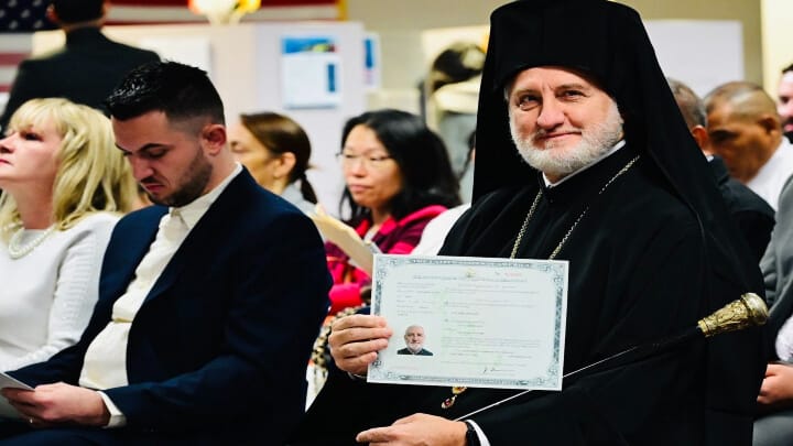 Abp. Elpidophoros has been granted citizenship in the U.S. Photo: Orthodox Observer/Dimitrios Panagos