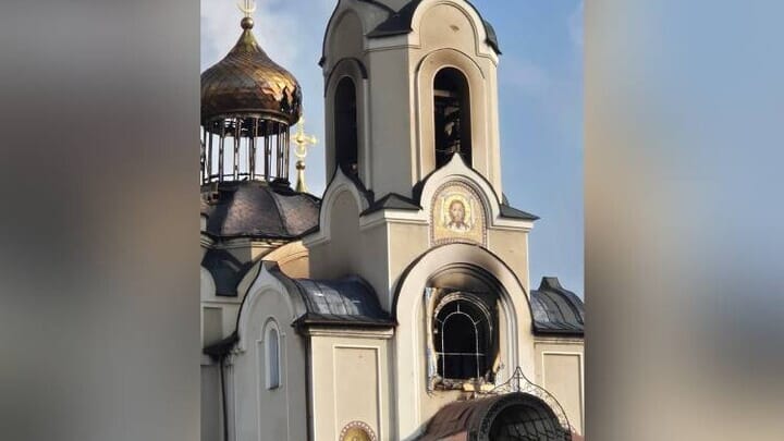 The burned Dormition Cathedral in Kostiantynivka. Photo: Pokrovsk Vicariate