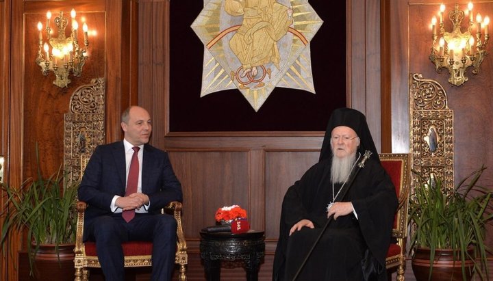 Verkhovna Rada Speaker Andrey Parubiy and Patriarch Bartholomew