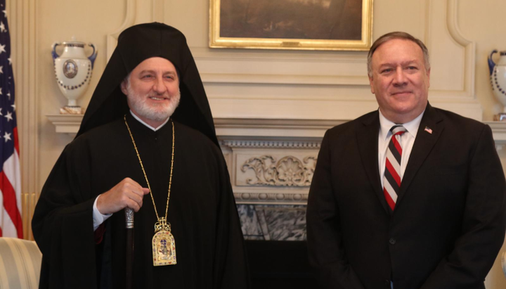 Mike Pompeo and Elpidophoros, head of the Phanar Archdiocese of America. Photo: twitter.com/Elpidophoros