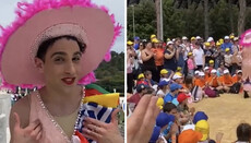 A transvestite performs at a children's event organized by Pope Francis