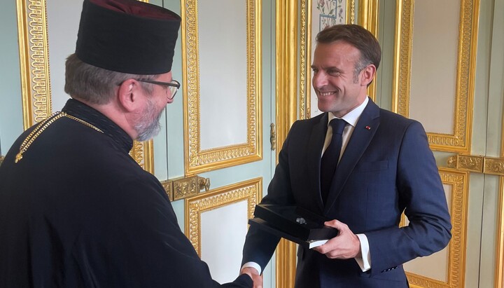 Sviatoslav Shevchuk and Emmanuel Macron. Photo: UGCC