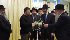 Zelensky lights Hanukkah candles with Ukraine’s rabbis