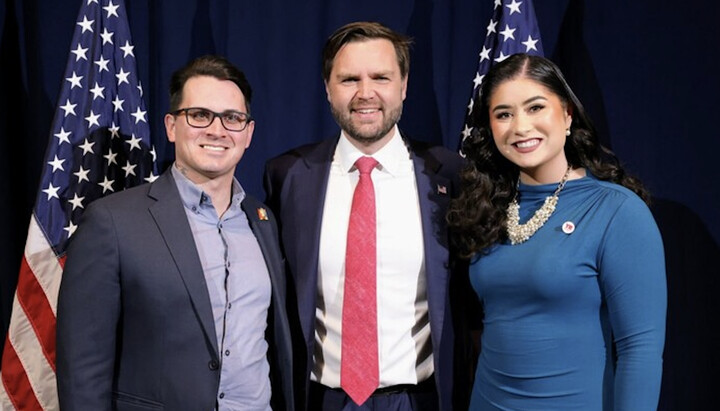 U.S. Vice President J.D. Vance (center) and Catherine Whiteford (right). Photo: X