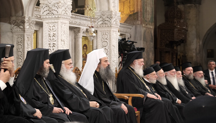 Archbishop John of Albania, Archbishop Georgios of Cyprus, and Patriarch Daniel of Bulgaria (first three from left) are in attendance at the conference. Photo: UOJ-USA