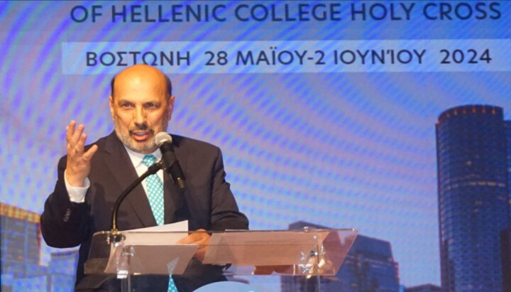 Theodore Kalmoukos speaks at the Maliotis Cultural Center in 2024. Photo: Maliotis Cultural Center